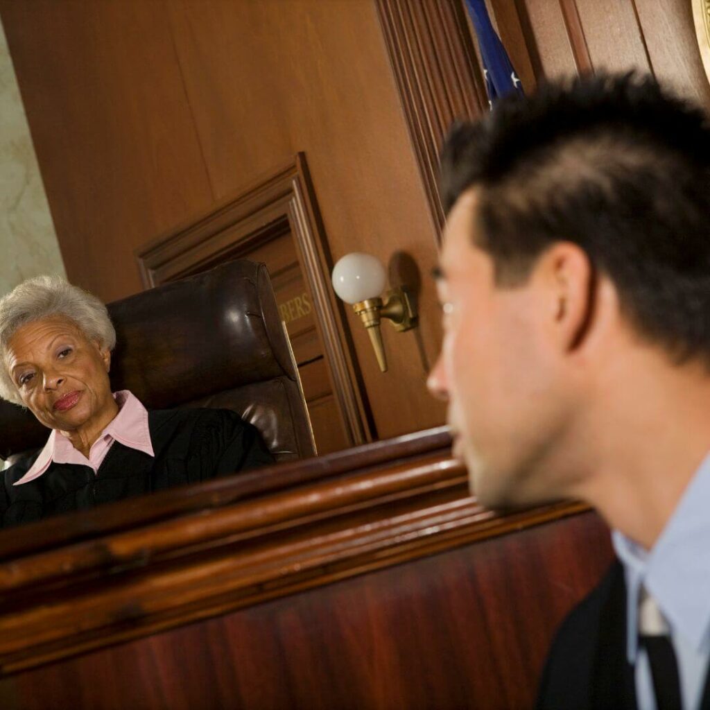 Defendant looks at judge